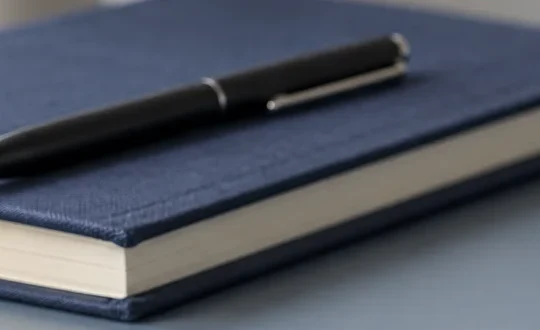 Source crop of the navy notebook texture, page edges and black pen