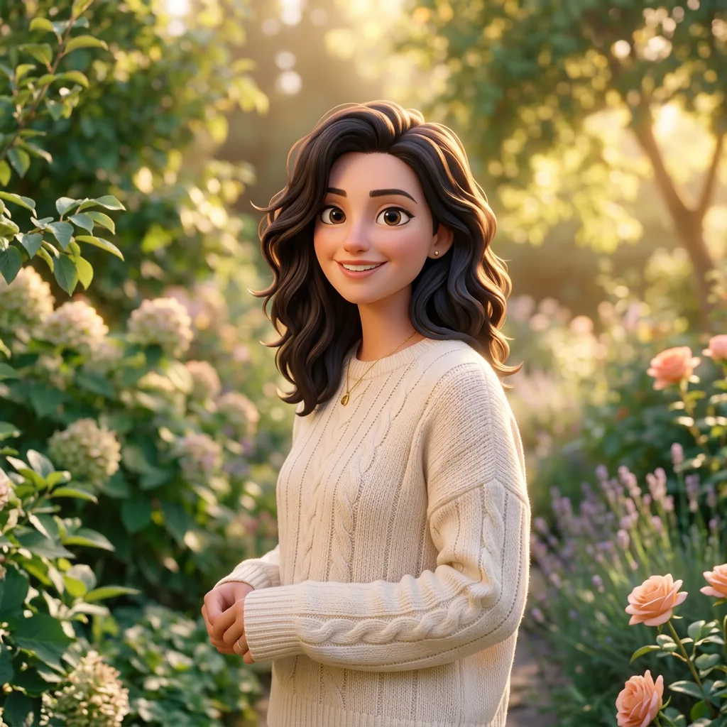 Sample illustration of a woman in a sunlit garden
